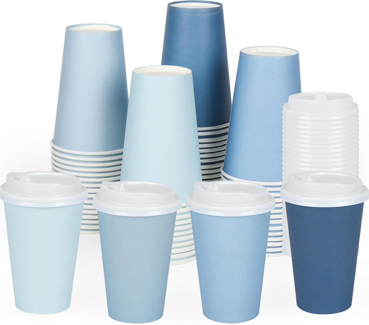 80 Pcs 12 oz Dusty Blue Disposable Coffee Cups with Lids Dusty Blue Gradient Party